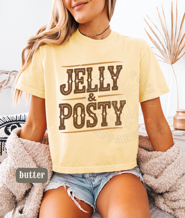 A woman wearing a yellow t-shirt with the text
